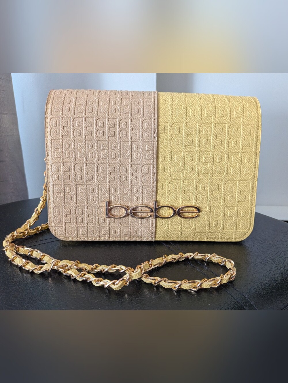 Bebe Ailey Embossed Crossbody Bag – Pale Yellow & Taupe